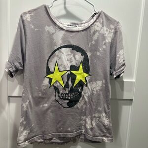 CHRLDR Gray Tie-Dye Skull Tee with Yellow Star Eyes